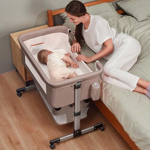 Miniatura 12 de Cuna de bebé 3 en 1, cuna de moisés junto a la cama, cuna portátil ajustable para bebés recién nacidos, color caqui Moisés