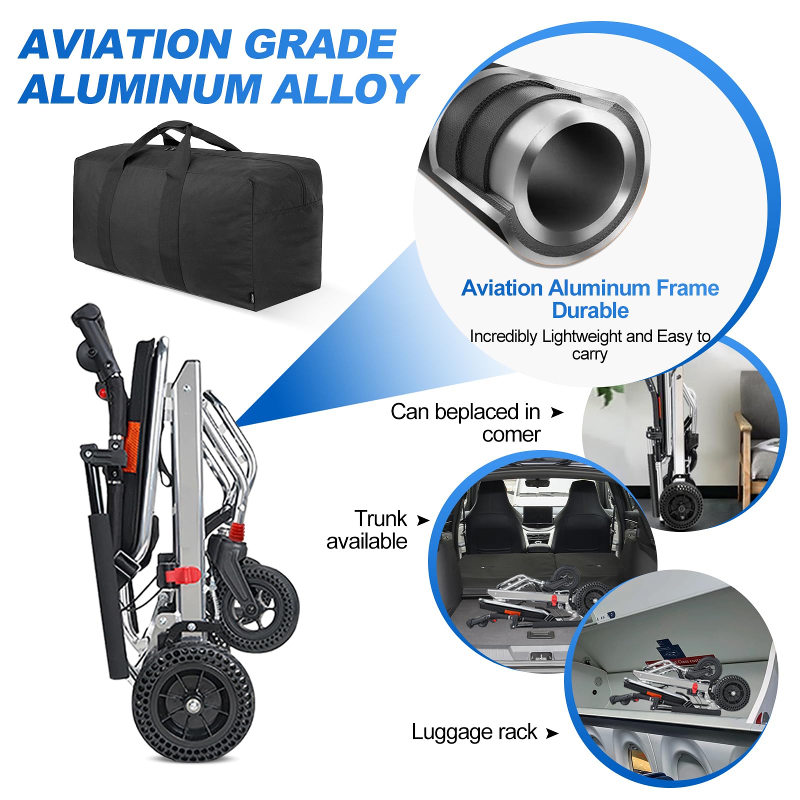 Silla de ruedas plegable ligera, diseño de tránsito portátil, freno de mano, aleación de aluminio, ultraligera para adultos y niños, incluye bolsa de transporte