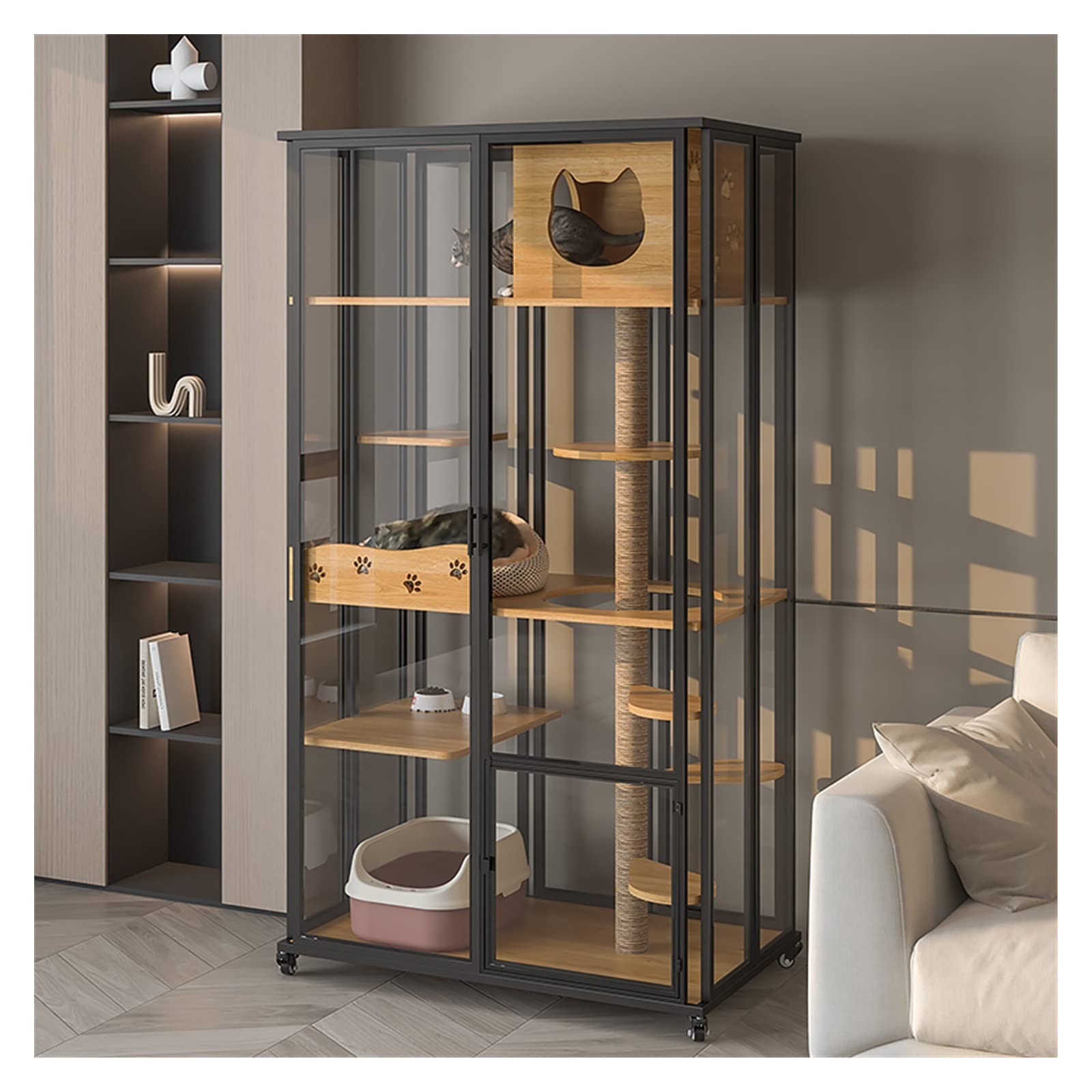villa per gatti Gabbia for gatti Villa for in vetro Gabinetto for lettiera for super grande (B) Per interni