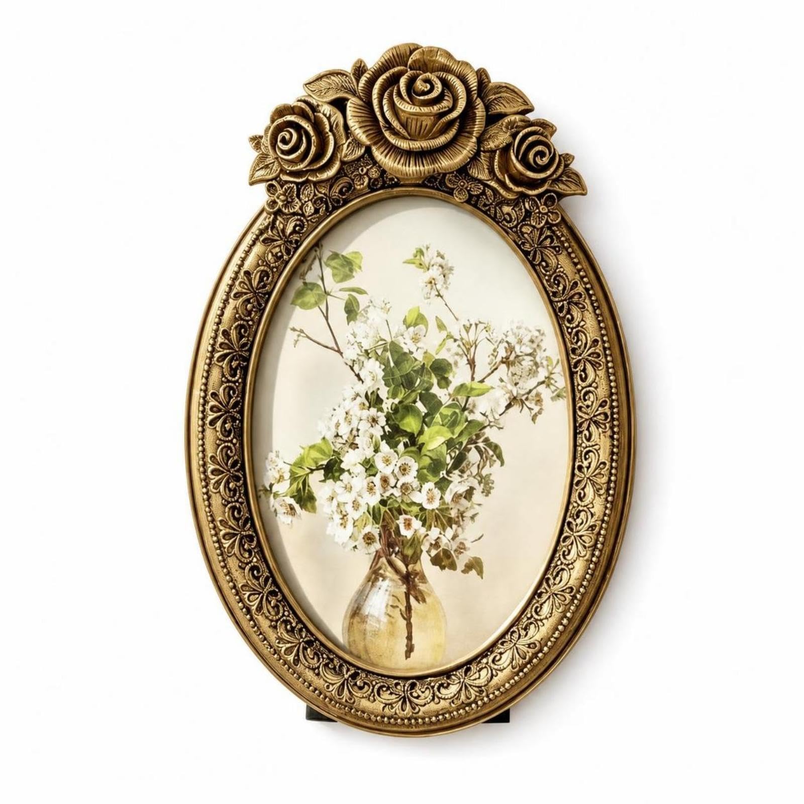 SNAPPSY Resin Frame with Oval Opening Antique Gold Oval Picture Frame Vintage Decor for Living Room, Entryway Rose-image-42