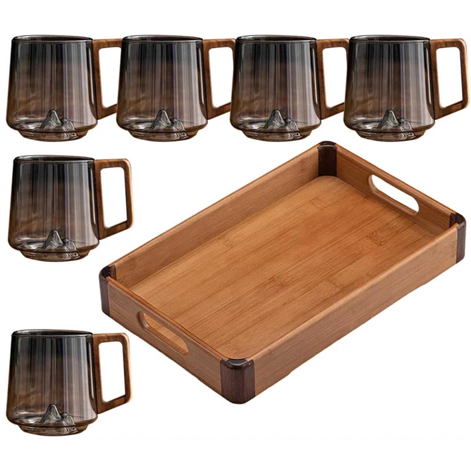 Miaexaugsh 450ml Retro Glass Cup Cold Resistant Heat Resistant Explosion-Proof Creative Coffee Cup Creative New Wonder Mountain Bottom Wood Handle Water Cup Teacup Coffee Cup