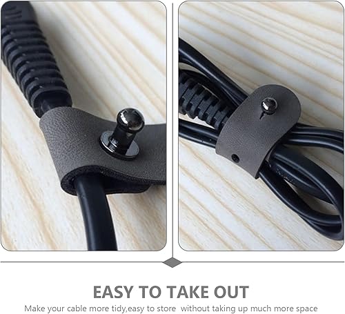 Miniatura 2 de Uonlytech 6 piezas de cuero enrollador de hebilla de cables de PC, soporte de cable de escritorio, soporte de cable de datos, suministros de línea