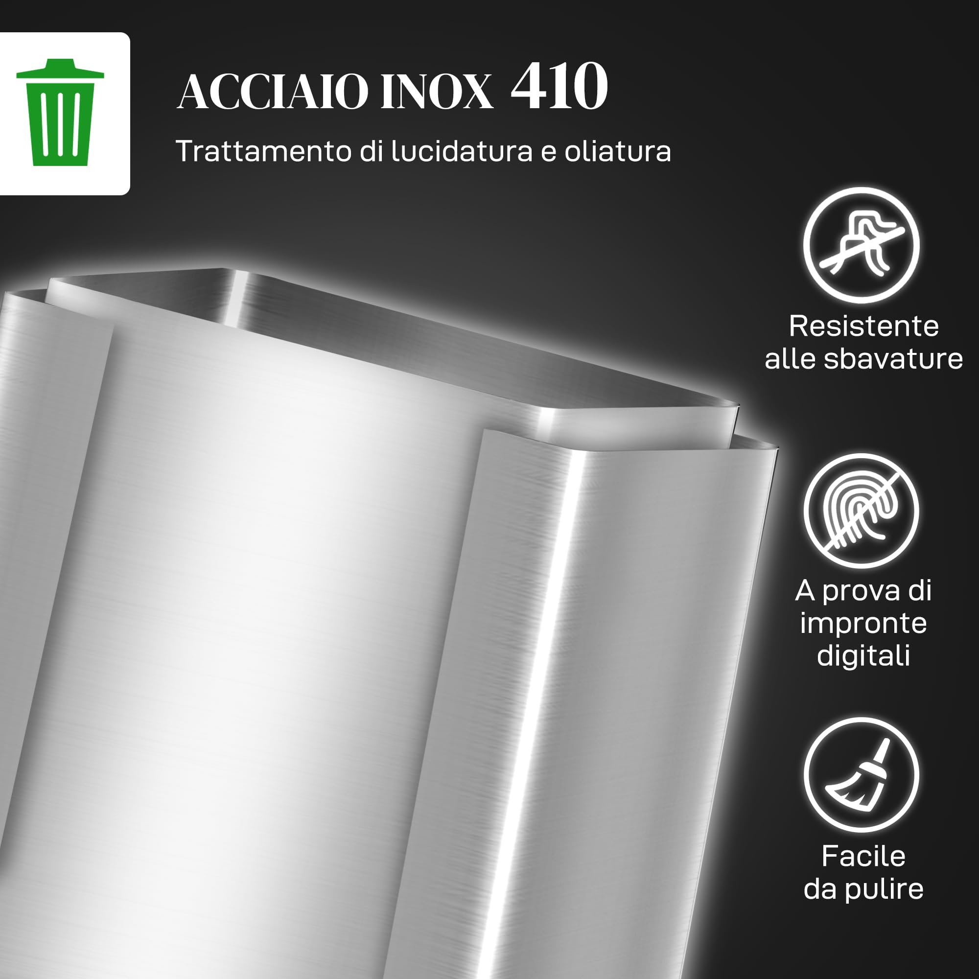 HOMCOM Doppelter Küchenmülleimer 2x15L, Edelstahl, Doppelpedal, Silber | Soft-Close-Deckel, herausnehmbare Inneneimer, Griffe, für Recycling und Abfall