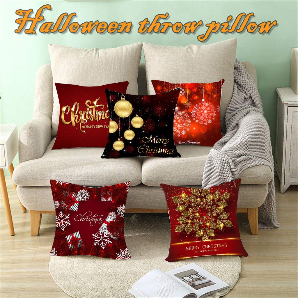 Federe Cuscini per Divano 45x45cm,Set di 4 Cuscini Decorativi,Quadrate Lino Copricuscini, Federa per Cuscini con Cerniera Invisibile,Fodera per Cuscino Divano Auto Home Decor,Natale Rosso Bianco