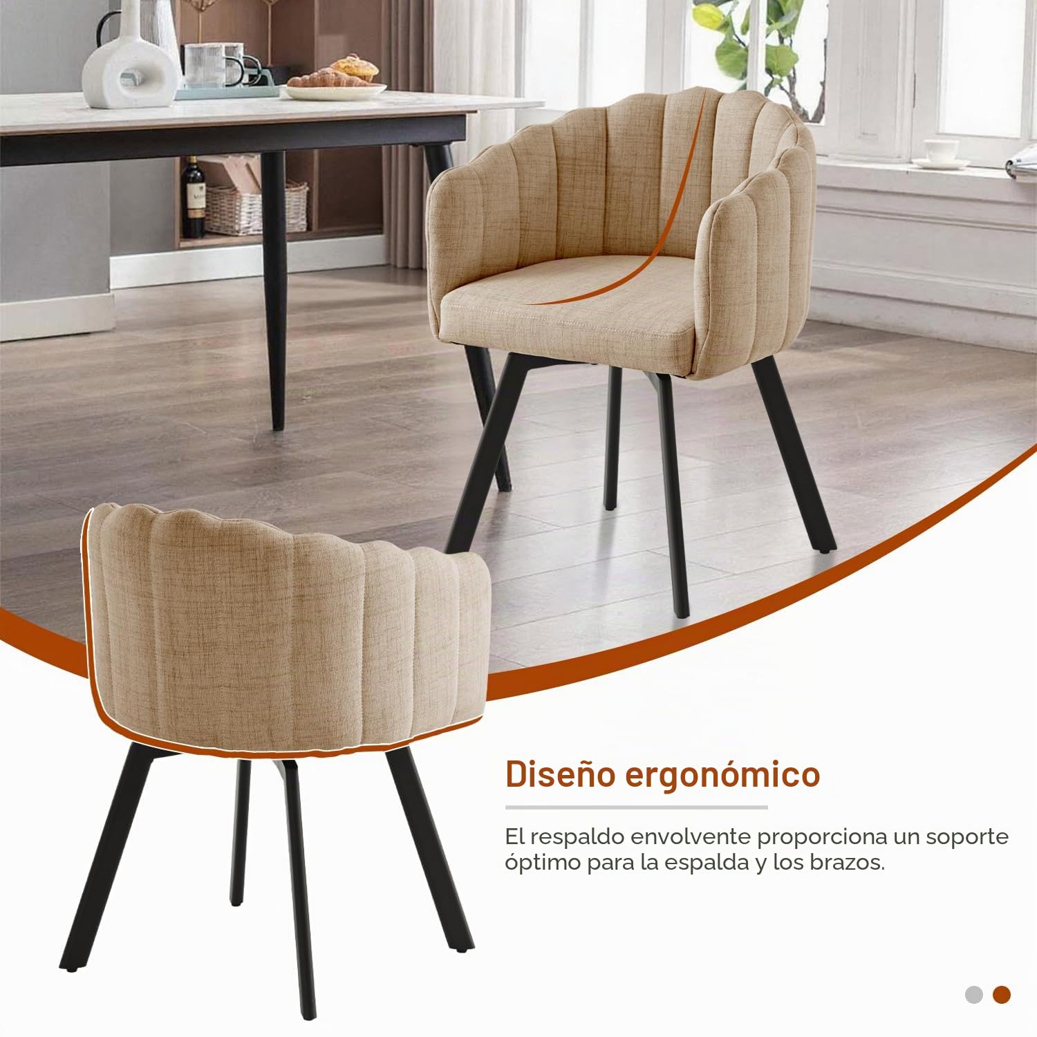 Sillas de comedor giratorias, juego de 2 sillas giratorias de comedor con reposabrazos, sillas tapizadas de tela de lino, sillas giratorias con patas de metal, sillas de cocina, sillones de