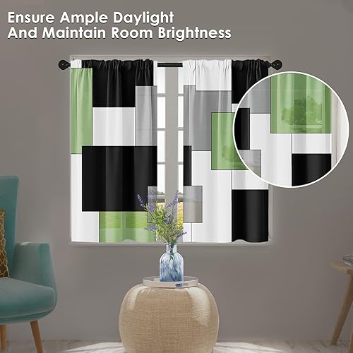 Vista 178 de Cortinas geométricas de cocina negras y grises de 63 pulgadas de largo, juego de 2, cortinas grises y blancas para dormitorio, sala de estar, Gris