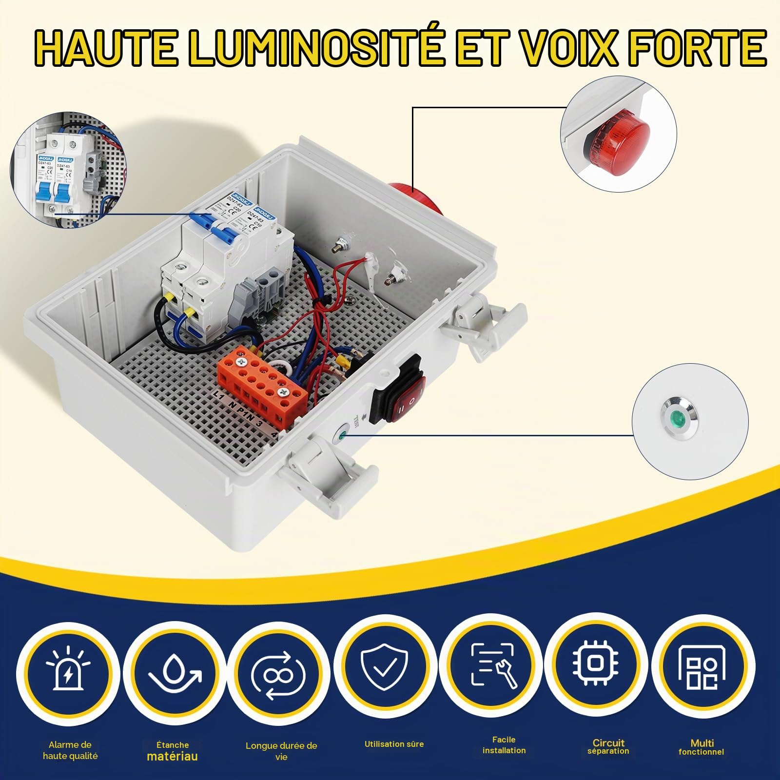 Alarme de pompe septique haute eau pompe de puisard d'alarme 110 dB panneau de commande de pompe avec interrupteur à flotteur, lumière clignotante lumineuse, boîtier étanche IP67, compatible avec