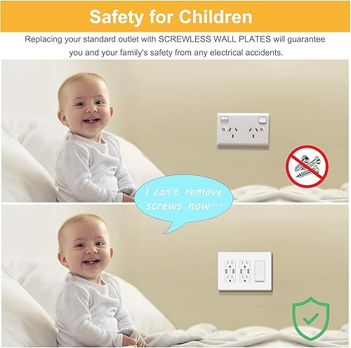 Miniatura 4 de Cubierta de placa de pared sin tornillos de 3 segmentos, cubierta de salida decorativa para interruptores de luz, atenuadores, GFCI, receptáculo,