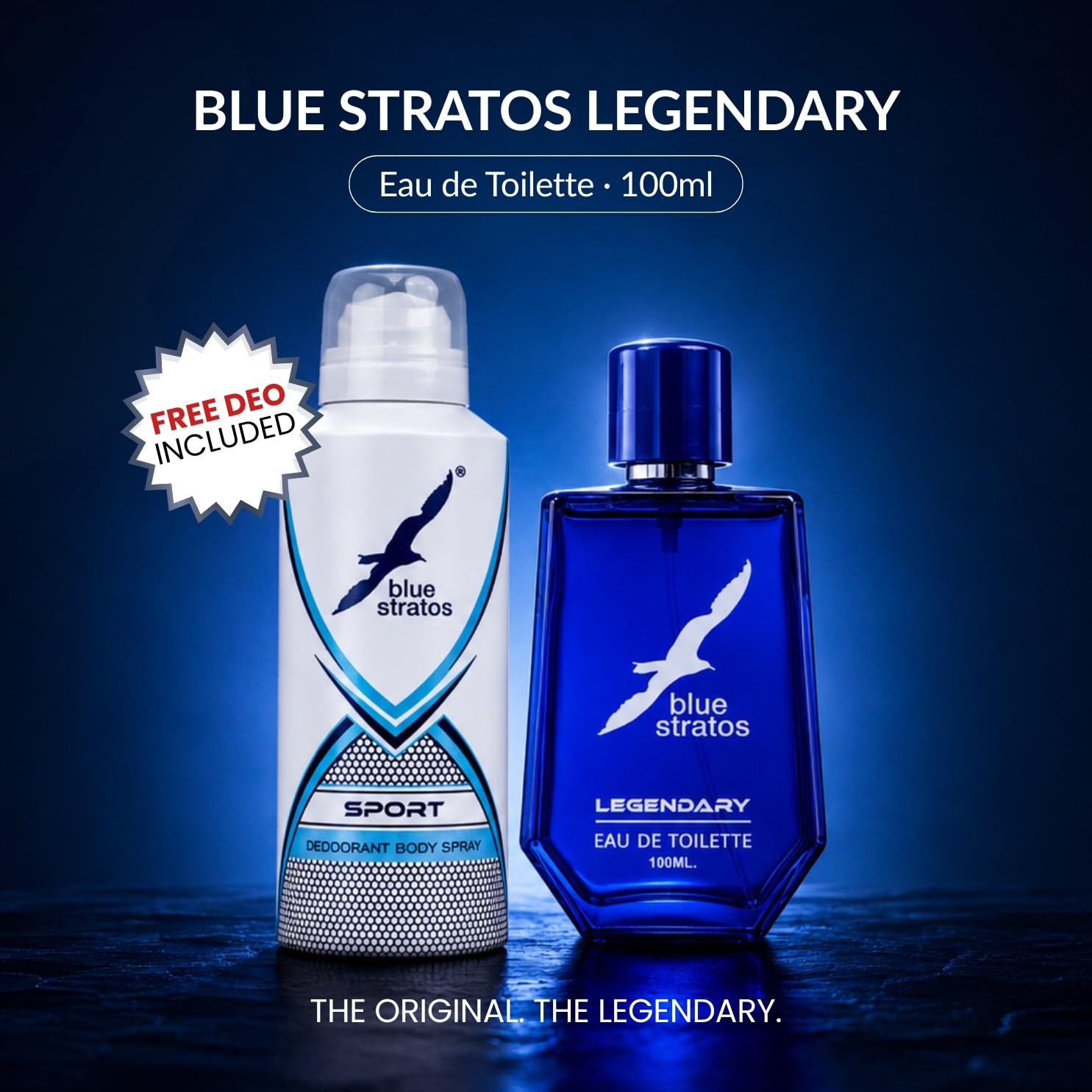 Blue Stratos Legendary Eau de Toilette for Men 100ml | Free