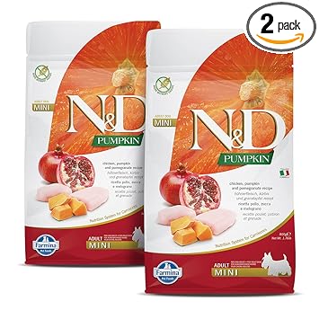 FARMINA N&D Pumpkin - Chicken & Pomegranate - Grain Free - Dog Dry Food - Adult - Mini Breed (Pack of 2, Each 800Gms)