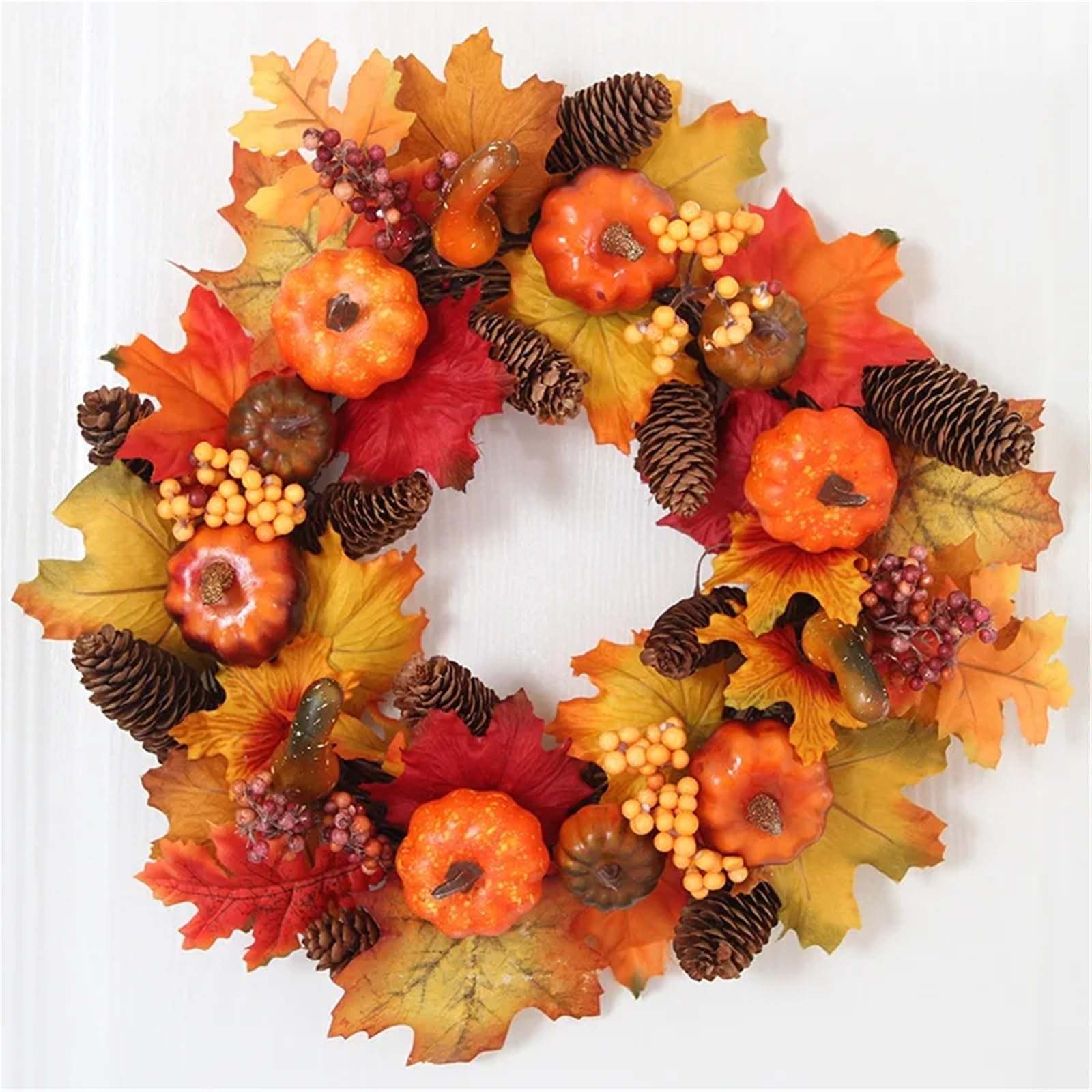 Türkranz Türkranz Herbst Ahorn Kürbis Kränze for Front Mit Berry Tannenzapfen Hause Außerhalb Dekoration Zur Dekoration(E-45cm)