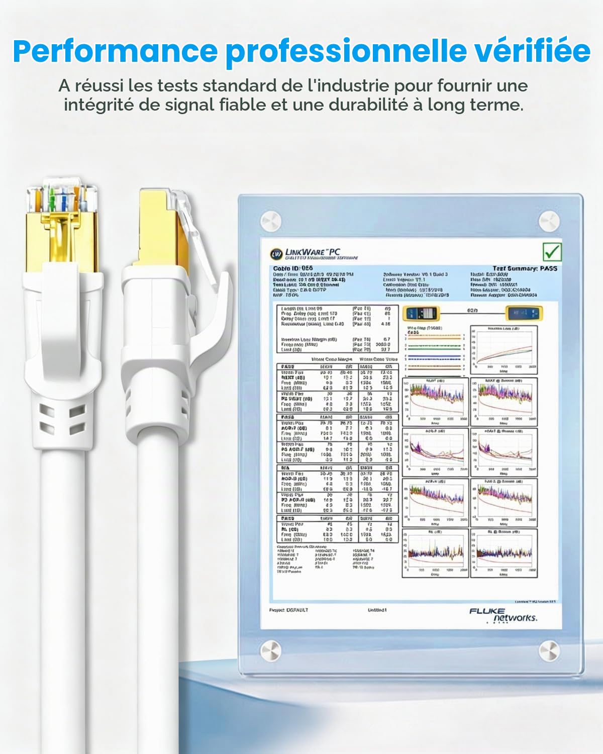 DDMALL Câble Ethernet CAT 8 25M, Super rapide 40Gbps 2000MHz, F/FTP Résistant Internet Réseau LAN Câble avec RJ45 plaqué or pour modems, routeurs, jeux, TV, PC (25M, Blanc)