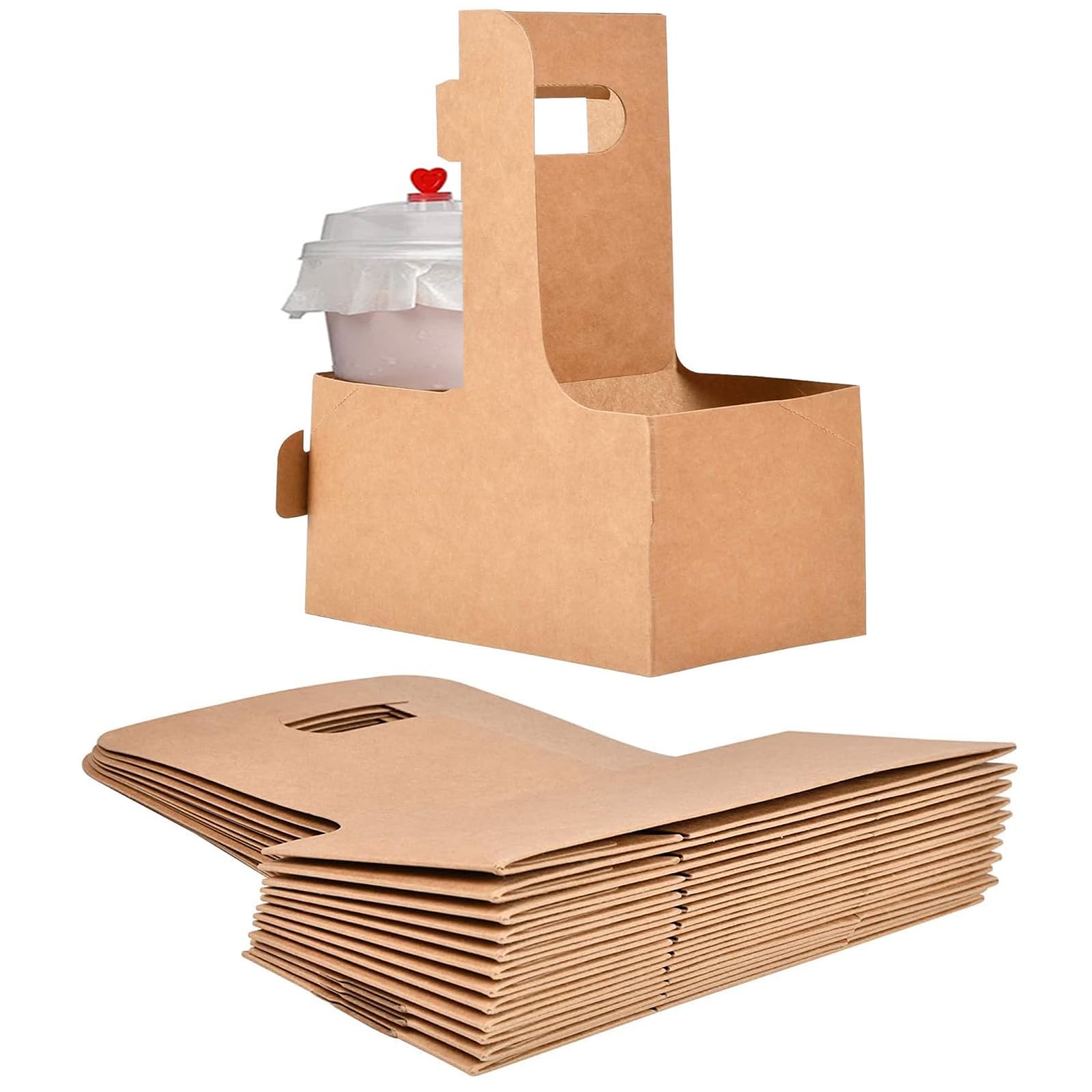 Yeustkony 20 Pack Kraft Drink Carrier with Handles, 2 Cup Disposable Paper Cup Holder for Hot or Cold Drinks, to Go Coffee Paperboard, Takeout, Cafe