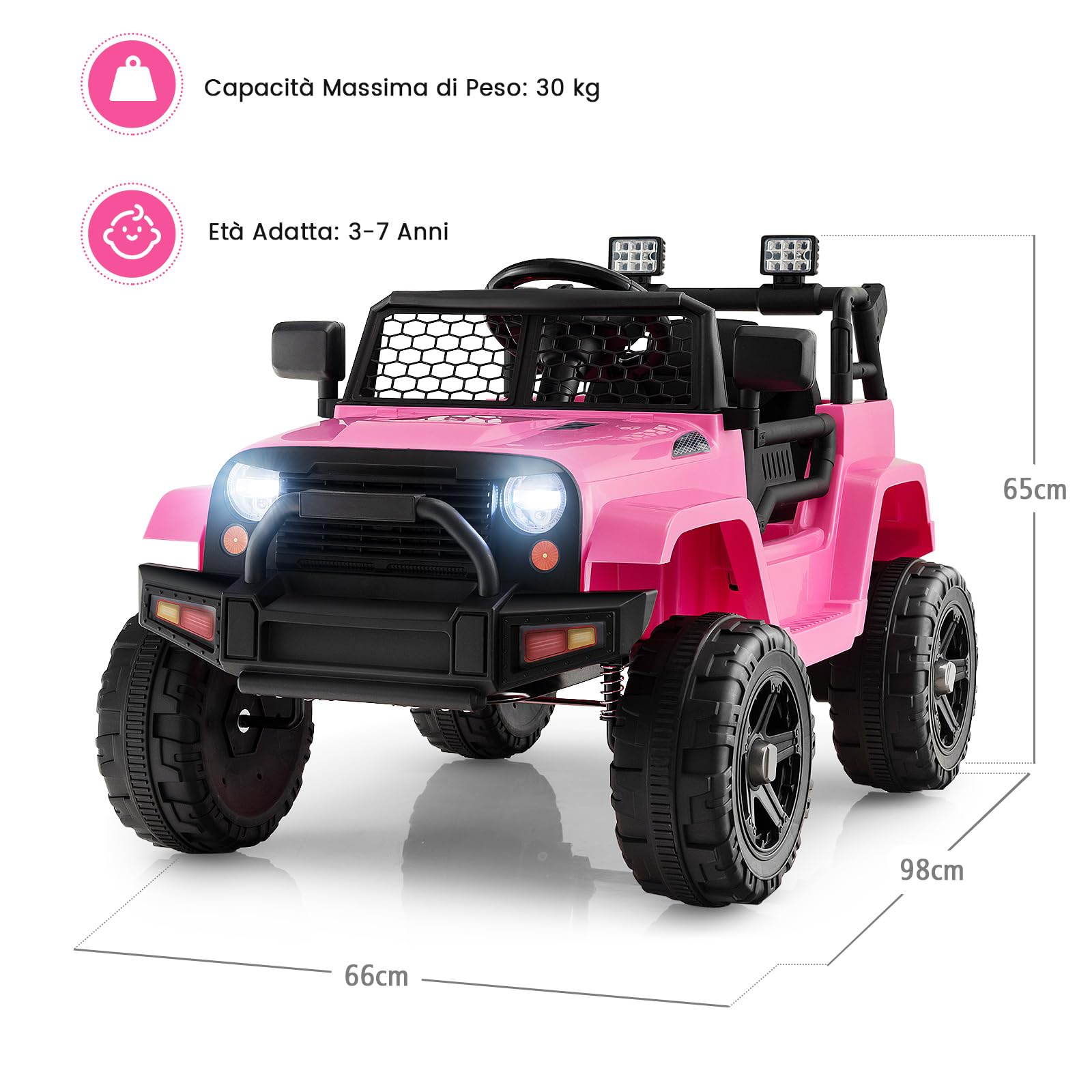 COSTWAY 12V Auto per Bambini con Telecomando, Macchina Elettrica con Fari Luminosi, Musica, Porta USB e Aux, Velocità 2,5-4,5 km/h, Regalo per Bambini 3-7 Anni (Rosa)