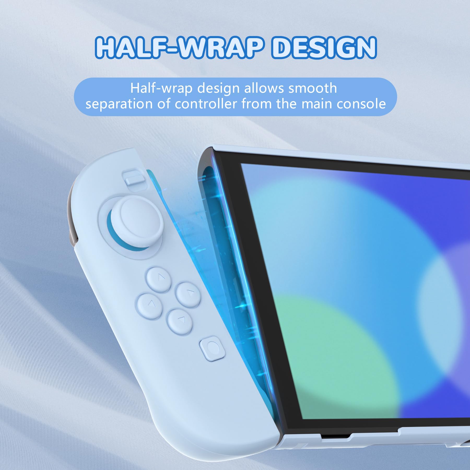 PlayVital Nintendo Switch 2（2025）対応ハードカバー 保護ケース 付けたままドックに対応 折りたたみ式スタンド＆親指グリップ付き–【ヘブンブルー】 - 3