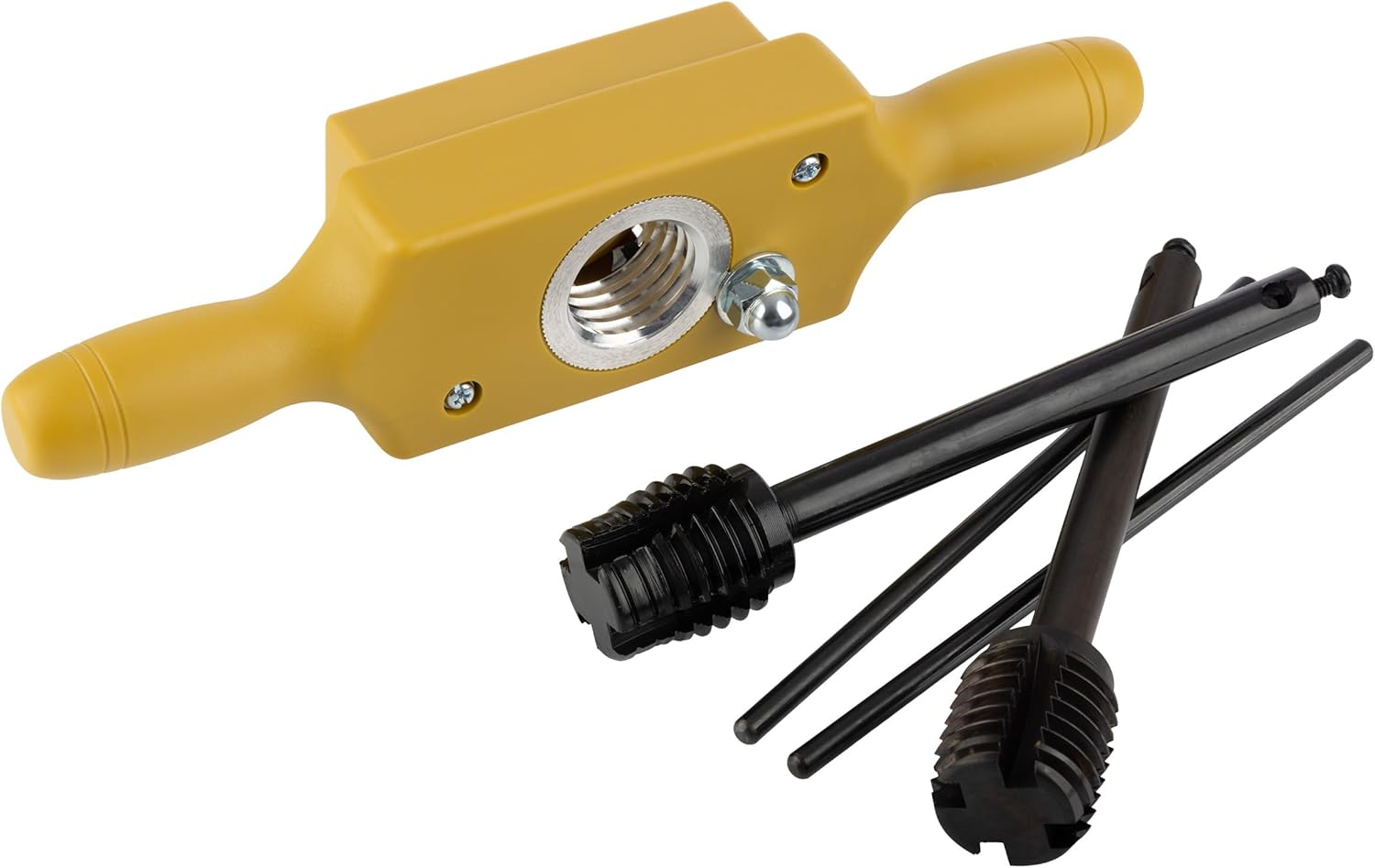 Tap and Die Set - 1-1/2 Inch Jig Dowel Thread Tap Kit Cuts Male and Female Wooden Threads with Two-Handed Thread Box, Bottoming Tap, Steel Cutters and Aluminum Wear Fittings by Kings County Tools