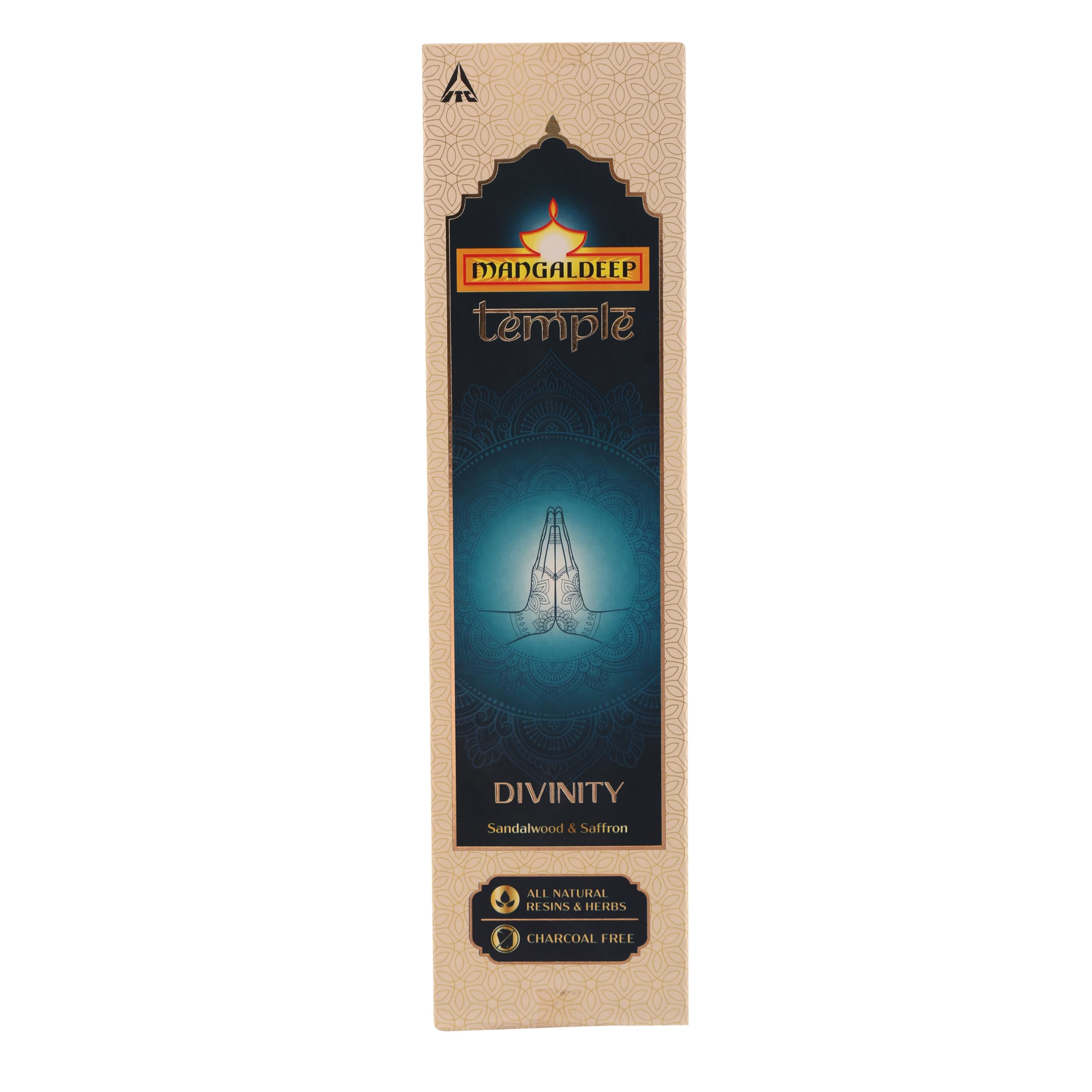 Mangaldeep Temple Divinity Incense Sticks - Sandalwood & Saffron Fragrance - Wooden Stand Free Inside(20 Sticks)