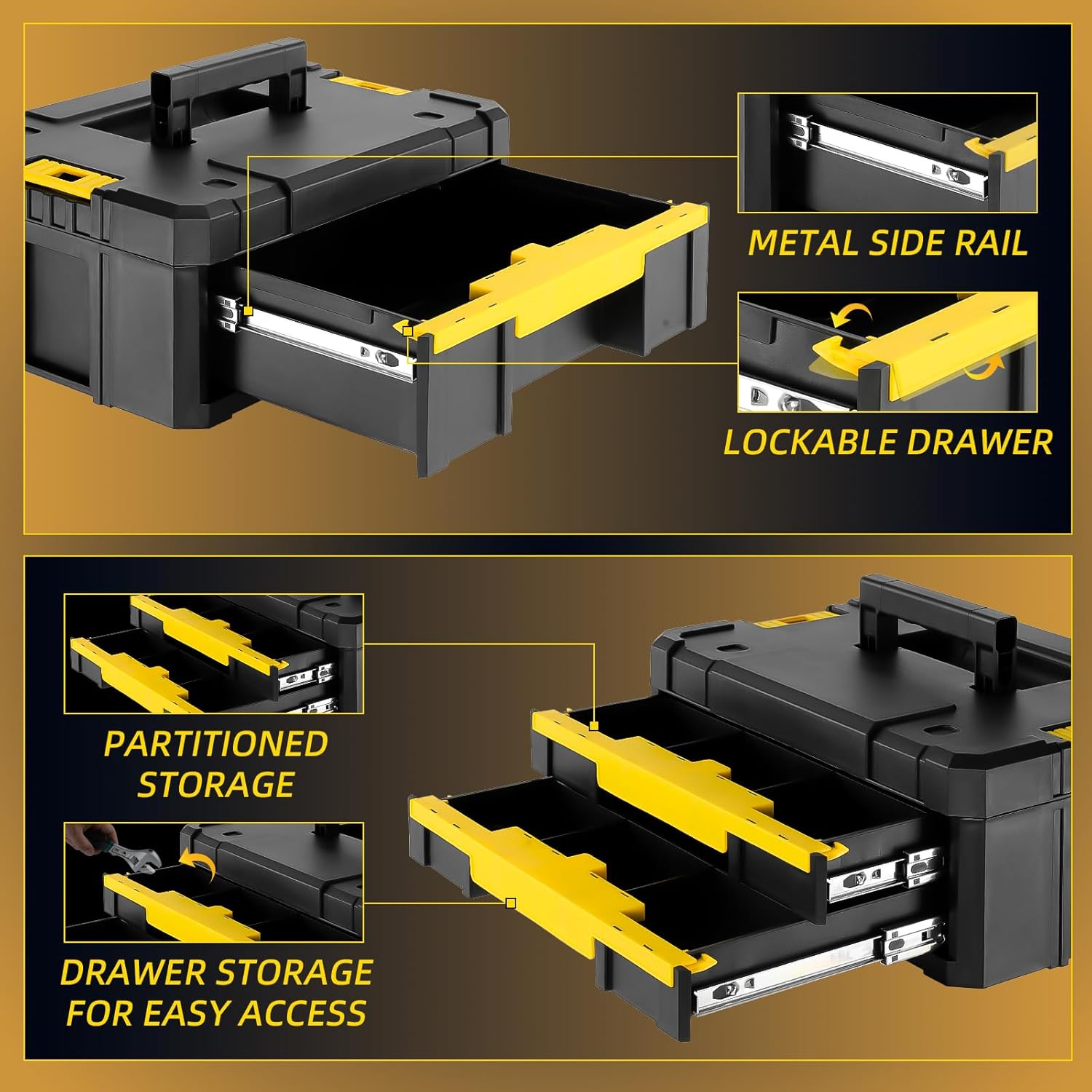 TLGREEN Rolling Tool Box with Wheels, Stackable Design – 4-in-1 Modular Tool Box Organizer, Portable Tool Box with Drawers for Garage Storage, Home Repairs & Workshop Use