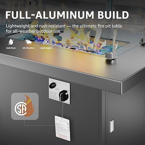 Miniatura 7 de BULEXYARD Mesa rectangular para fogata de gas natural y propano de aluminio de 43 pulgadas, mesa rectangular de 60,000 BTU para patio al aire libre
