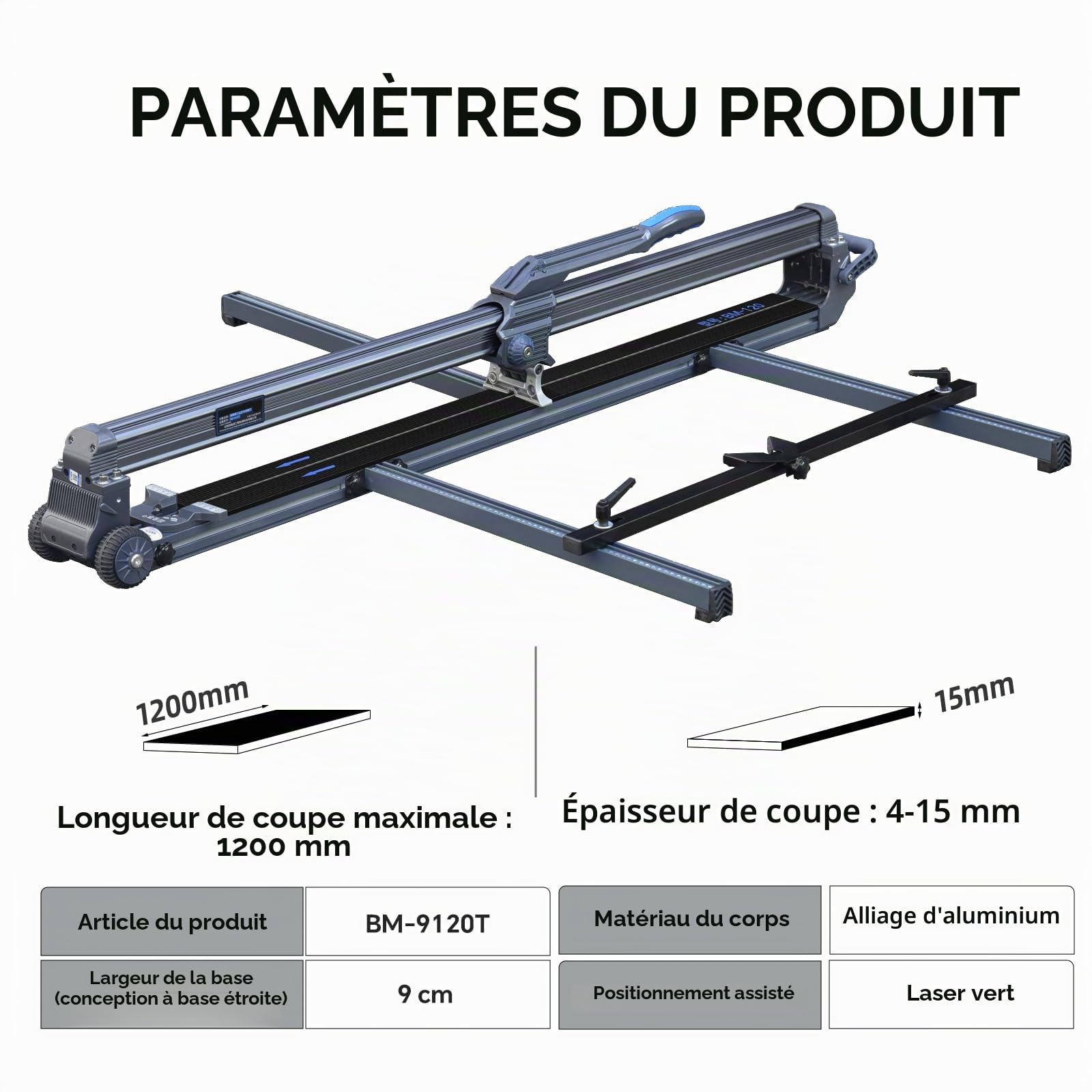 120cm Coupe-Carreaux Grand Format Manuel, Coupe 20 mm Max, Guidage Laser