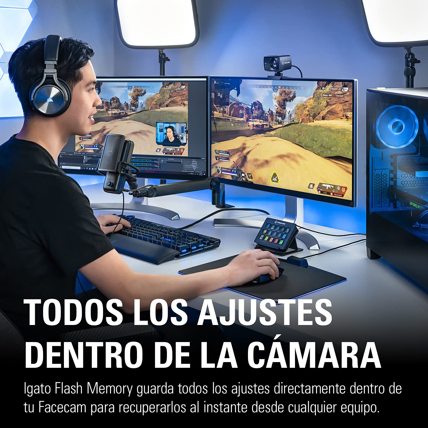 Elgato Facecam - Webcam Full HD 1080p60 real para streaming, juegos, videoconferencia, sensor Sony, corrección de luz avanzada, controles avanzados, funciona con OBS, Zoom, Teams y demás, para PC/Mac