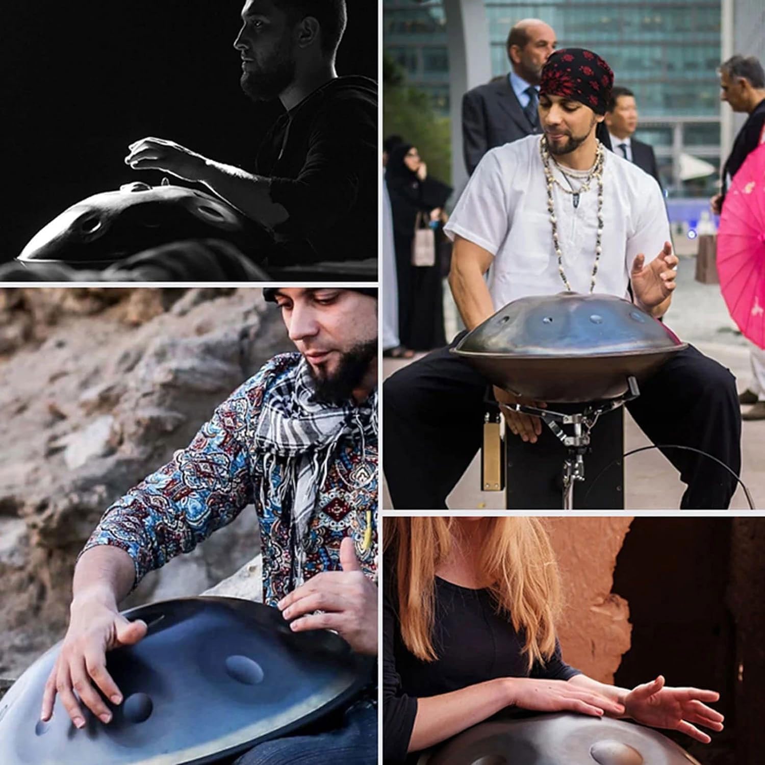 Tamburo a mano a 14 note, strumento a percussione armonica da 55,9 cm, con supporto, custodia, mazze e panno per la guarigione del suono e la meditazione personale