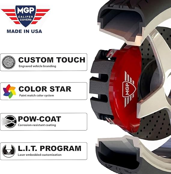 MGP Brake Caliper Covers 2014-2023 Jeep Cherokee | Requires BRG Dual Piston, 17+ Wheels, Black Powder-Coated Aluminum, 4 PCS Front and Rear, Classic Engraving