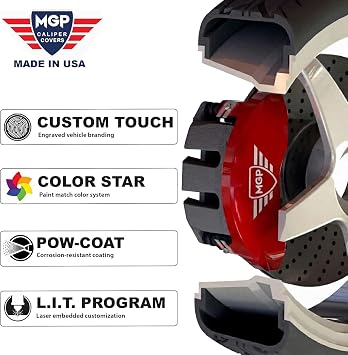 MGP Brake Caliper Covers 2014-2023 Jeep Cherokee | Requires BRG Dual Piston, 17+ Wheels, Black Powder-Coated Aluminum, 4 PCS Front and Rear, Classic Engraving