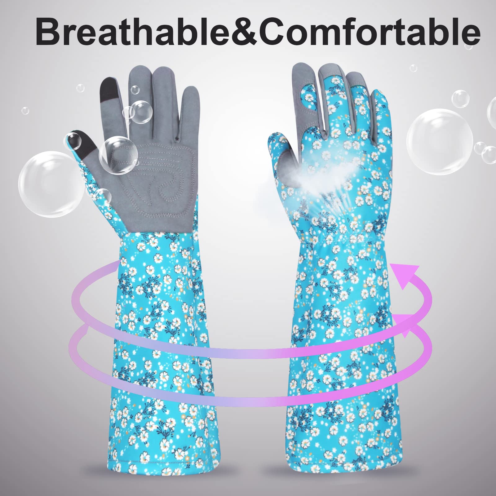 Gants de jardinage en cuir pour femme - Imprimé floral unique - Cadeau de fête des mères - Gants de travail résistants aux épines - Design d'écran tactile - Gants de travail robustes à motif