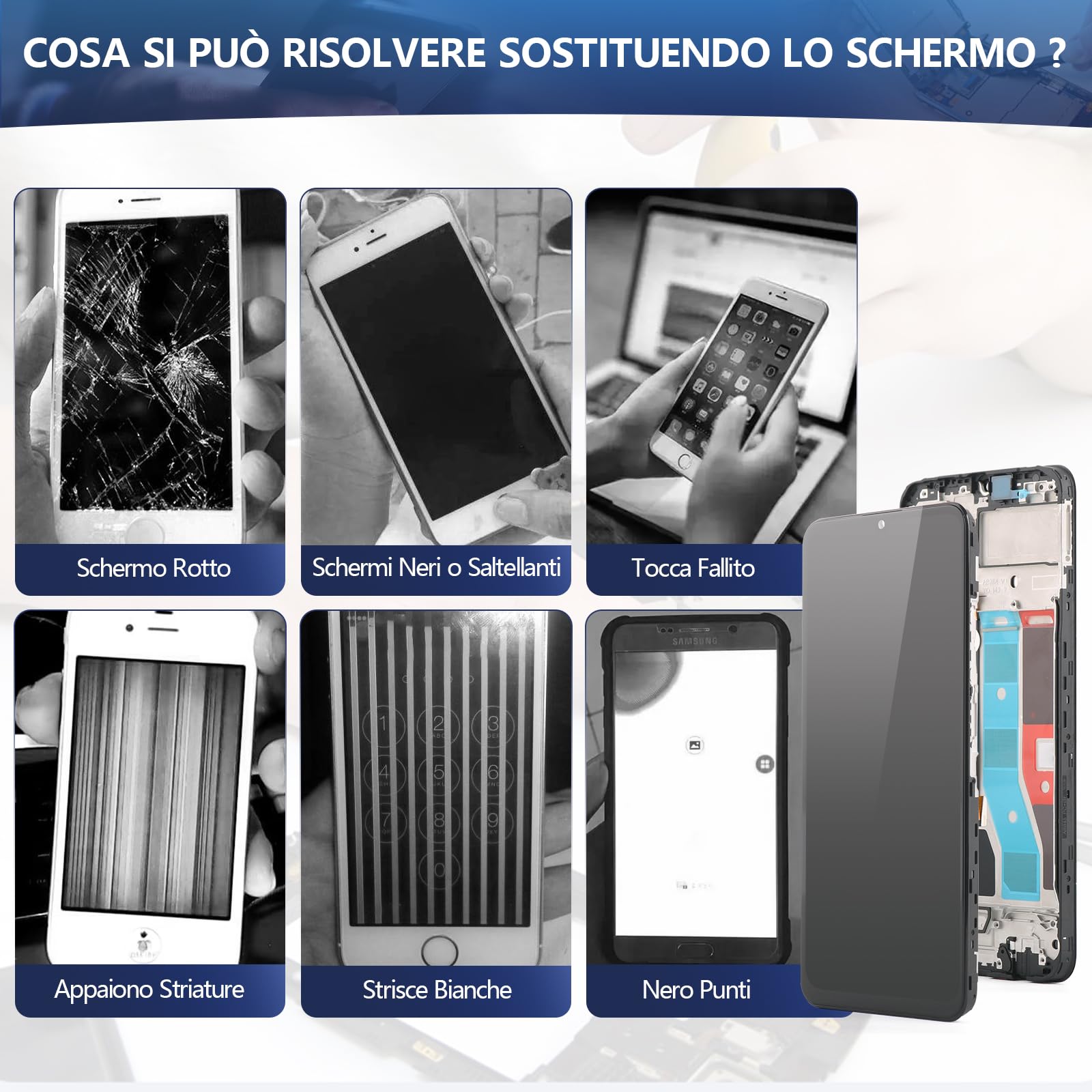 RongZy LCD Display per Realme Note 50 RMX3834 Schermo LCD per Realme Note 50 Touch Screen Assemblea Sostituzione di Vetro Digitalizzatore con Strumenti(6.74", Nero con Cornice)