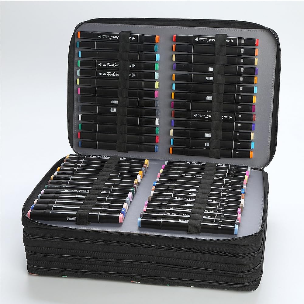 New 224 Slots Marker Case Lipstick Organizer-PU Leather Markers Holder Marker Organize for Markers and Sketch Markers (Black, 224 Slots)