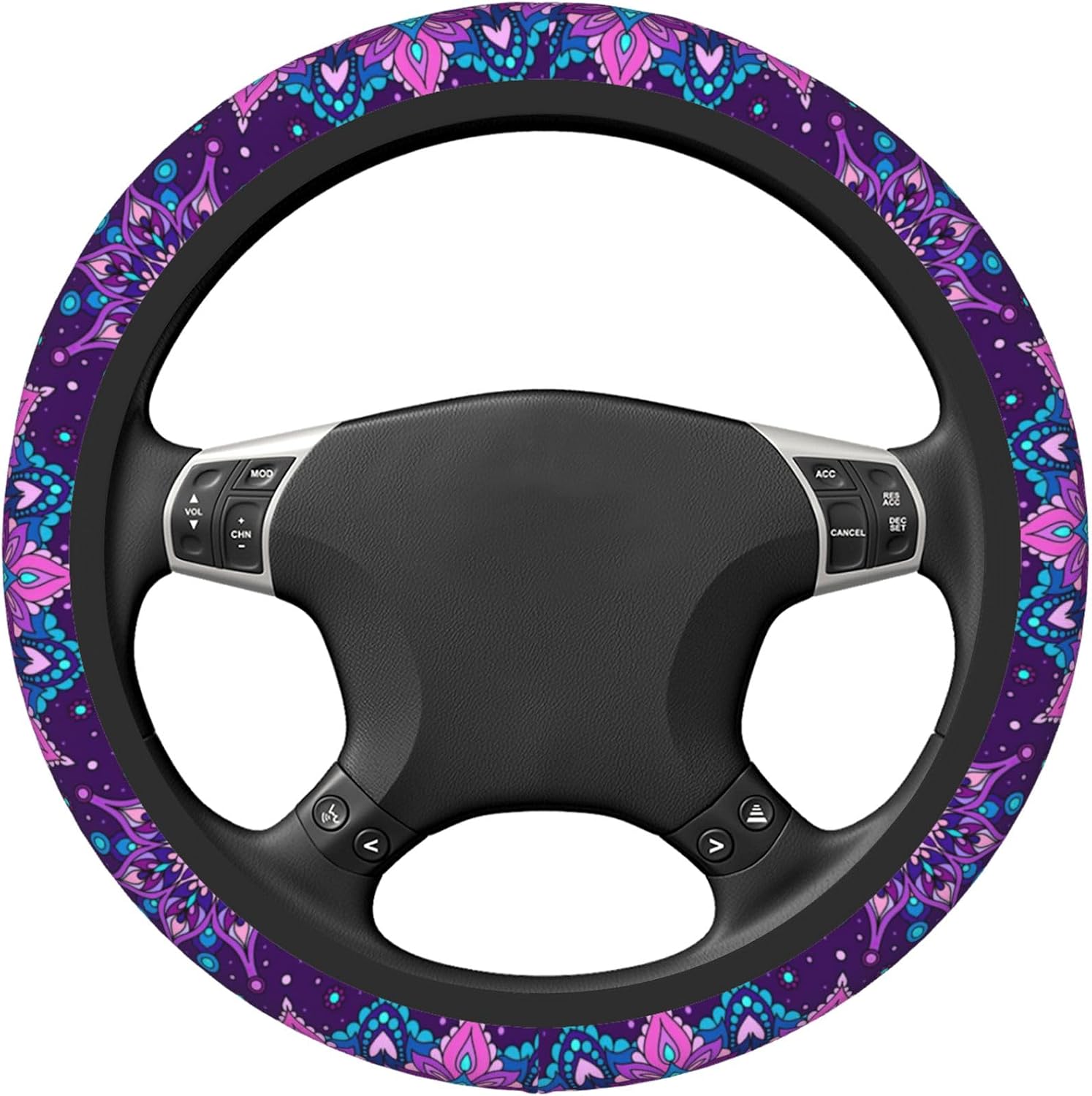 Purple Galaxy Flower Steering Wheel Cover for Women Girls Abstract Mandala Floral Universal 15 Inch Auto Neoprene Case Anti-Slip Car Wheel Protector image 4