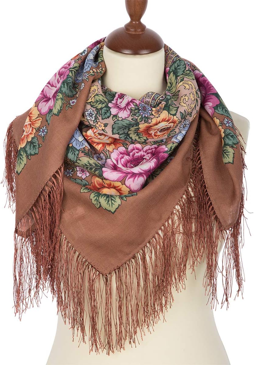 Pavlovo Posad Russian Shawl 100% Wool 89x89 cm Scarf Silk Tassels 1661-16