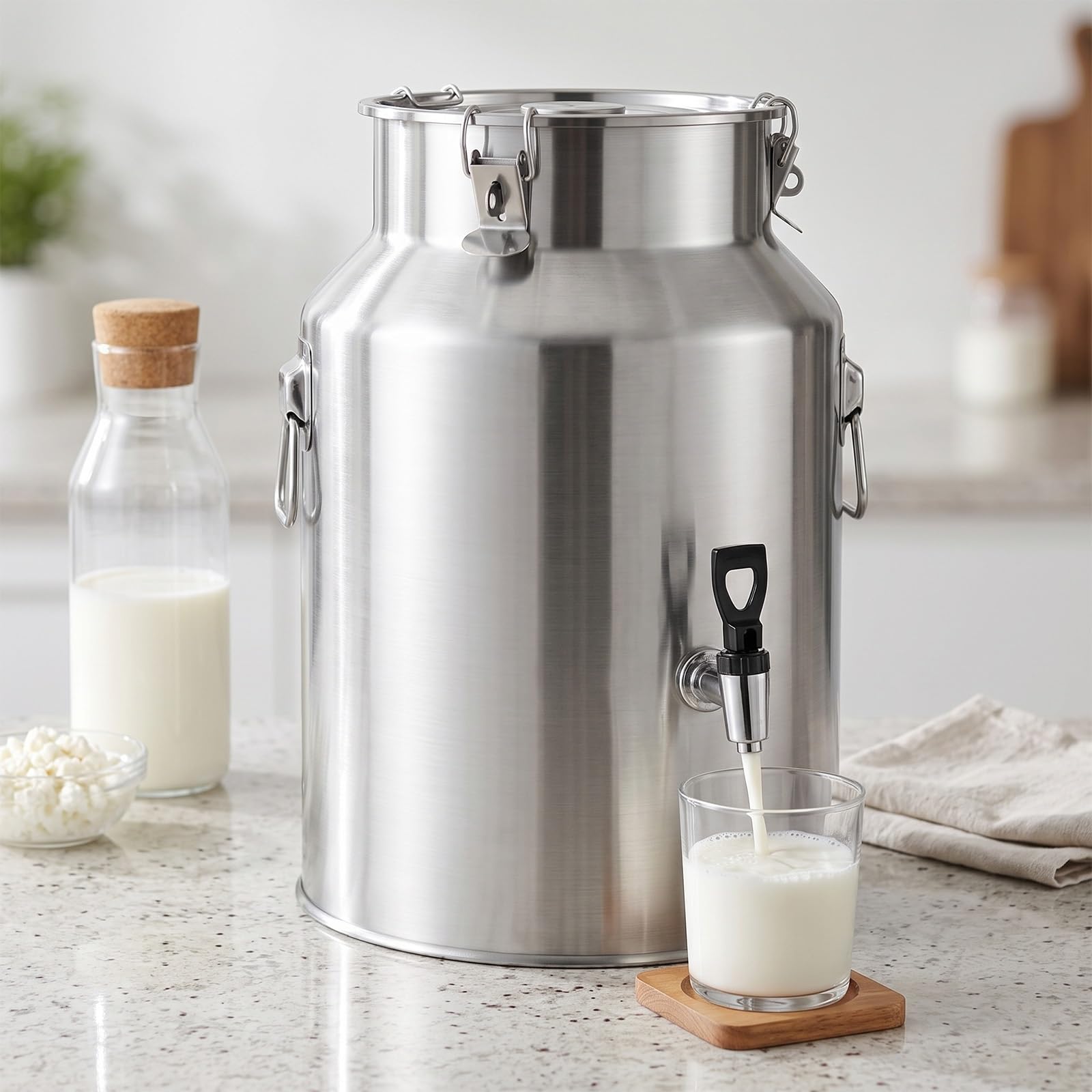 Dispensador de Bebidas de Acero Inoxidable Tanque con Grifo Bidón de Leche | Contenedor Alimentario Hermético con Hebillas de Cierre y Asa de Transporte para Hostelería Vinagre Aceite y Agua(11L)