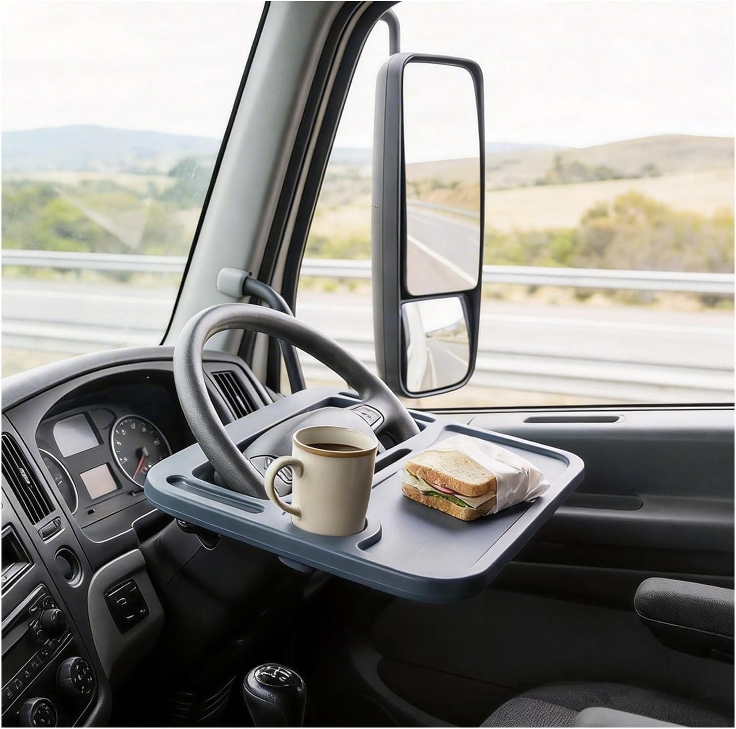 Steering Wheel Tray with Phone Slot & Drink Holder Suitable for Heavy-Duty Trucks/Trucks for Laptop use, Office Work and Meal Dining