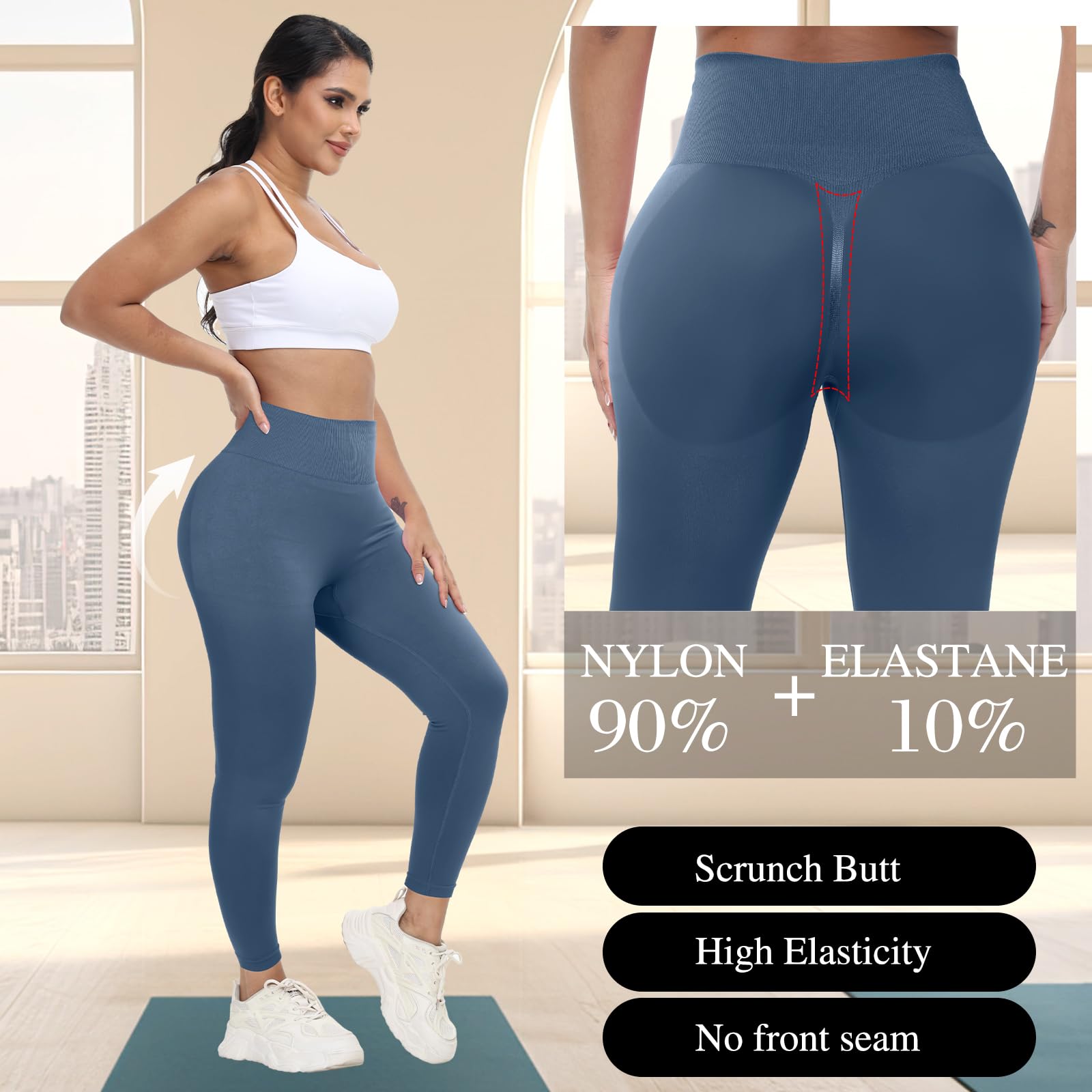 Coume Leggings da allenamento da donna, 3 pezzi, senza cuciture, a compressione, vita media