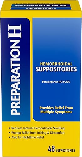 PREPARATION H Supositorios de tratamiento de síntomas de hemorroides ardor picazón y alivio de molestias 48 unidades