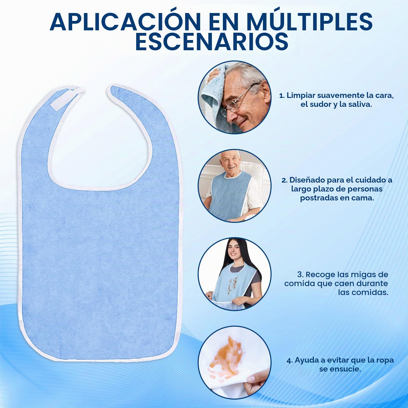 4 Piezas Baberos Adultos,baberos personas mayores,Reutilizables Babero Adulto Para Comer,Para Mayores, Mujeres y Hombres Personas, Discapacitados,75 cm X 45 cm
