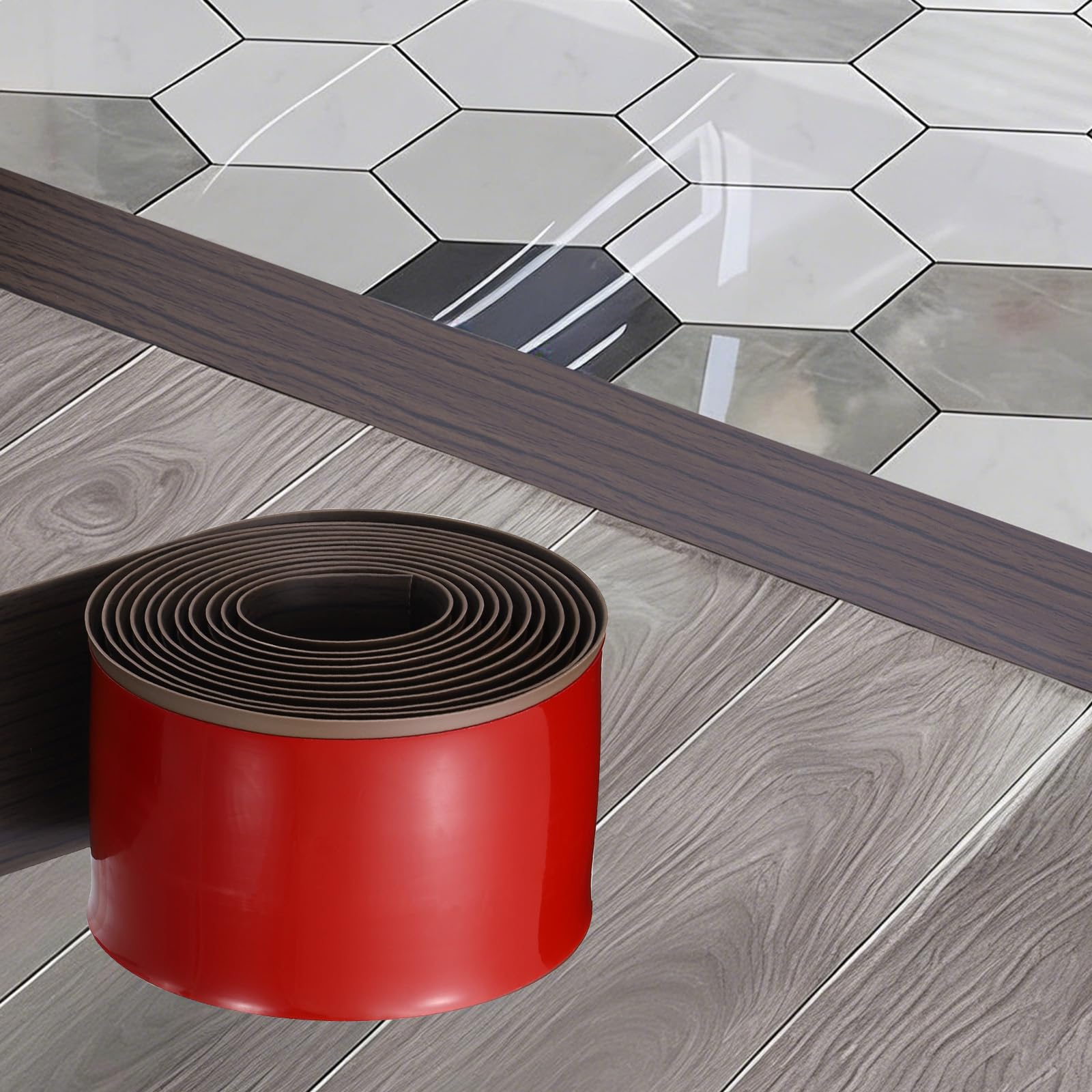 Kozelo Floor Transition Strip - [200 x 7.6 x 0.35cm] PVC Self Adhesive Floor Cover Strips Waterproof Laminate Edge Trim with Wood Grain for Flooring Gaps Carpet Transition, Black Walnut