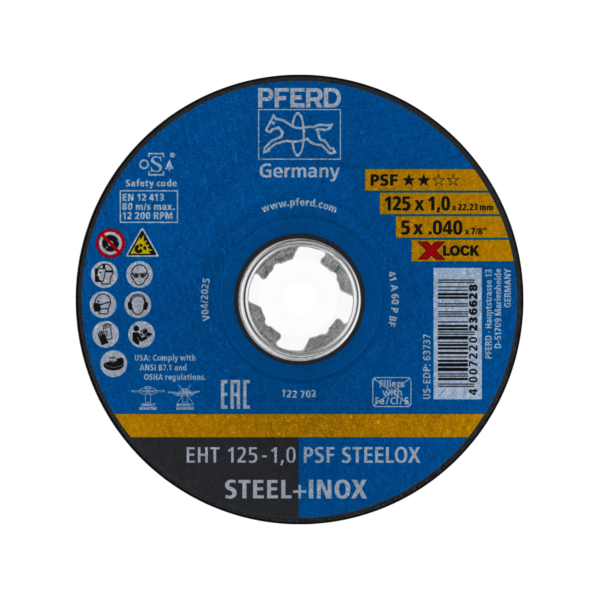 PFERD TOOLS Trennscheibe EHT 125x1,0mm X-LOCK gerade Universallinie PSF STEELOX für Stahl/Edelstahl 25 Stk