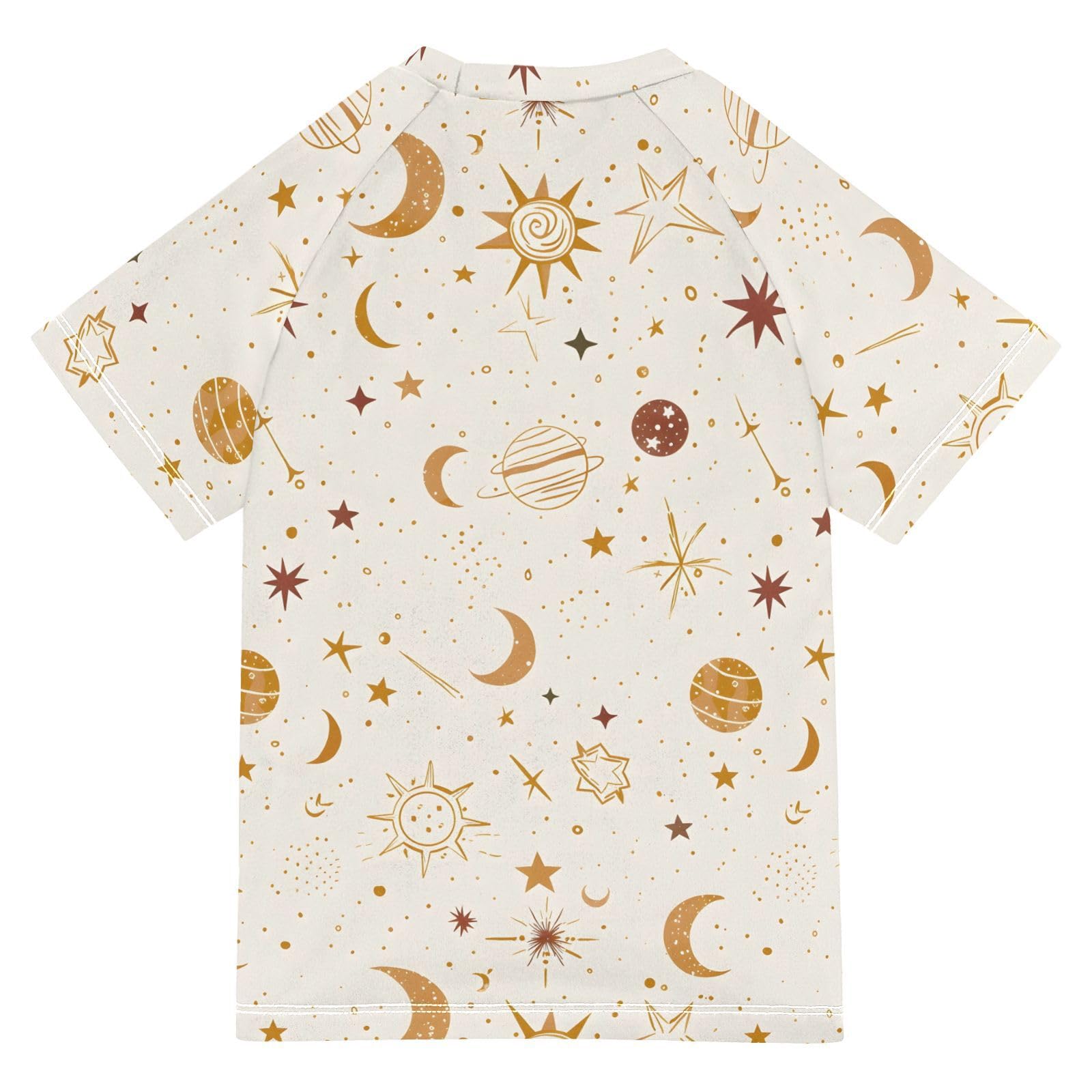 ALAZA Kids Rash Guard Toddler Swim Shirt Boy Girls Stars Moons Planets UPF 50+ Short Sleeve 4T