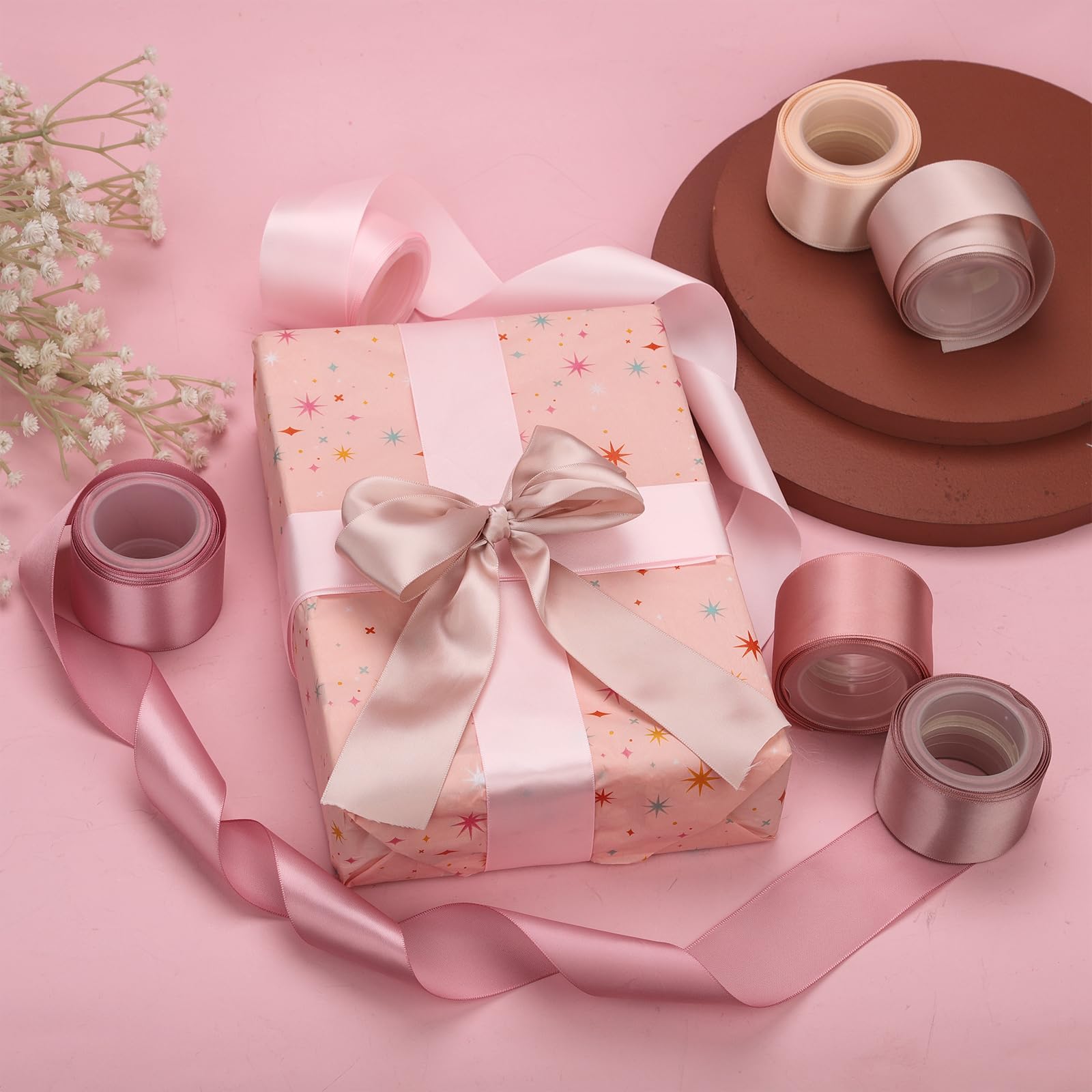 Regalos Invitados Boda 6 Rollos De Cinta Para Ramo De Flores, 1 Pulgada X  60 Yardas, Cinta De Satén De Doble Cara Rosa Polvorienta, Cintas De Seda  Rosa Para Invitaciones De Boda,, image size:1600x1600