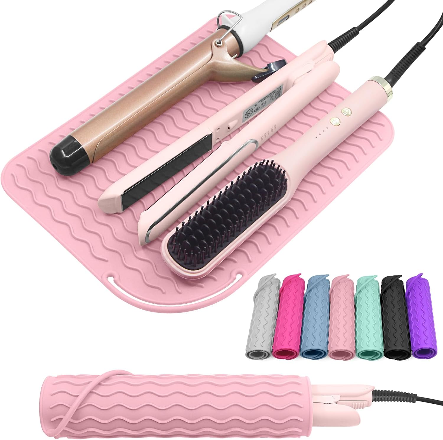 Plus Size Silicone Heat Resistant Mat, Portable Travel Hot Tools Pad Cover for Curling Iron, Flat Iron, Hair Straightener and Other Hair Styling Tools(12.0″ x 9.0″)