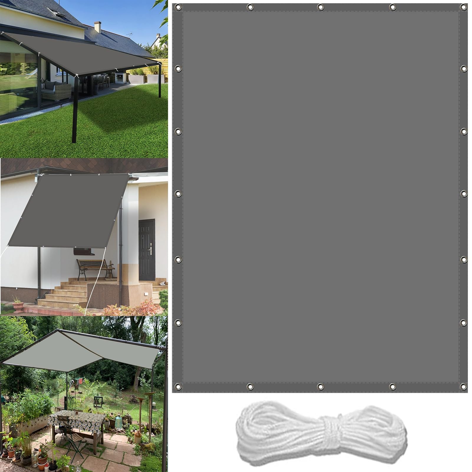 GLDYTVF Garden Shade Sail Canopy 2.3 x 7.2ft Waterproof Sunblock Cloth with Free Rope Weather Resistant Shade Netting for Carport Swimming Plants Light Grey