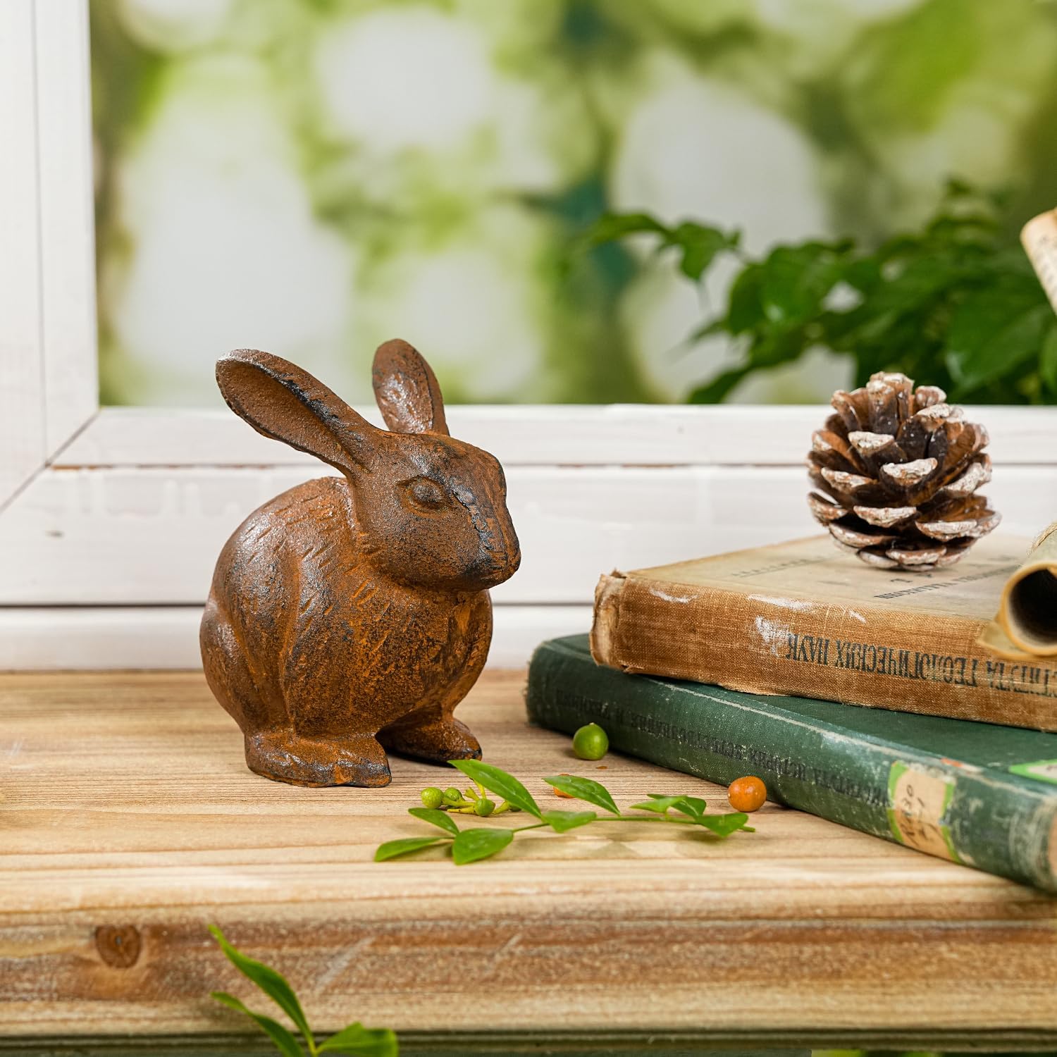 Sungmor Cast Iron Rabbit Statue, Vintage Animal Collection Figurines, Home Office Table Decor, Paperweight, Doorstop, Garden Lawn Cute Ornament, Rust Finish - Image 4