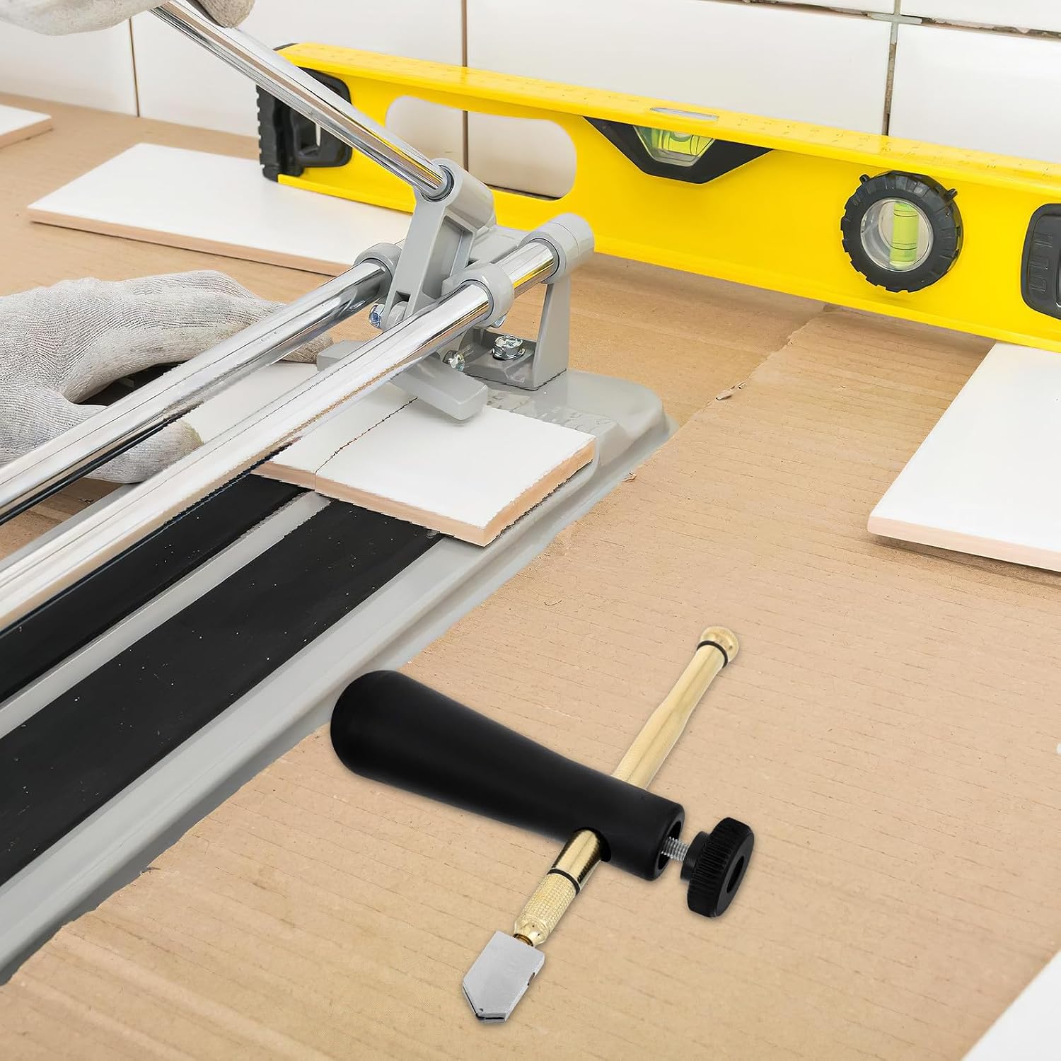 COOLHIYA Plastic Handle Glass Cutter Accessory for Diamond Tools and Thick Tiles, Precision Tile Cutting with Labor-Saving Oil Lubricated Torque Bar, for Glass Cutting Projects