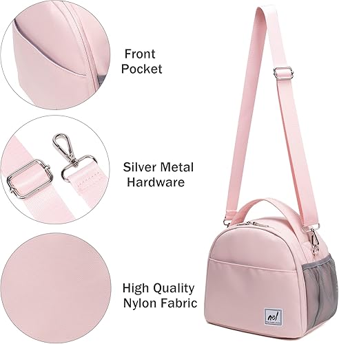 Miniatura 2 de Bolsa de almuerzo para niños, bolsa térmica para mujeres y niñas, de nailon, impermeable, ligera, organizador (rosa)