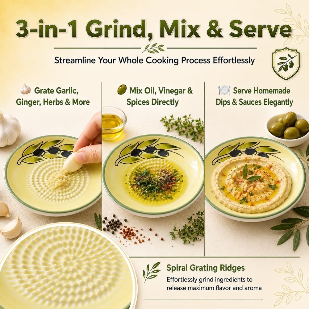Ceramic Garlic Grater Plate, Multi‑Purpose Ceramic Grating Plate with Ridges, Garlic Ginger Tomato Grater Dish, Durable Kitchen Tool for Nutmeg, fruit, Hard Cheese & Herb Grinding image 3