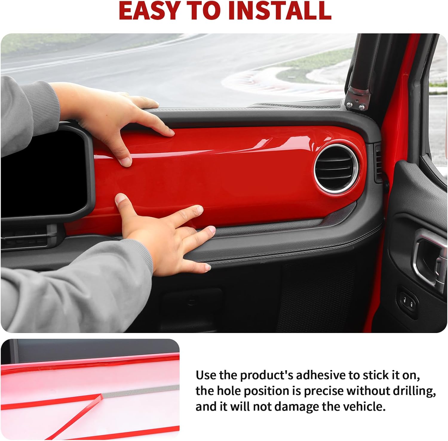 JeCar Red Interior Dash Trim Kit Overlay for 2024+ Jeep Wrangler JL Gladiator JT (4pcs)