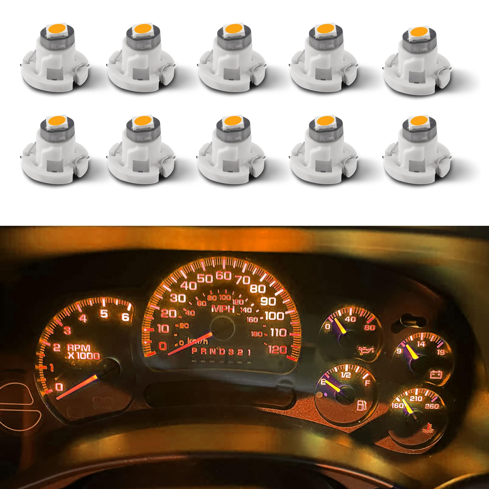 10PCS T4.2 Led Bulb Neo Wedge 10mm Base, Car Interior Dash Light, 12V IP65 Waterproof 3030 Chip LED Super Bright A/C Indicator Light, Climate Control Switch Indication Bulb for Cars (Yellow)